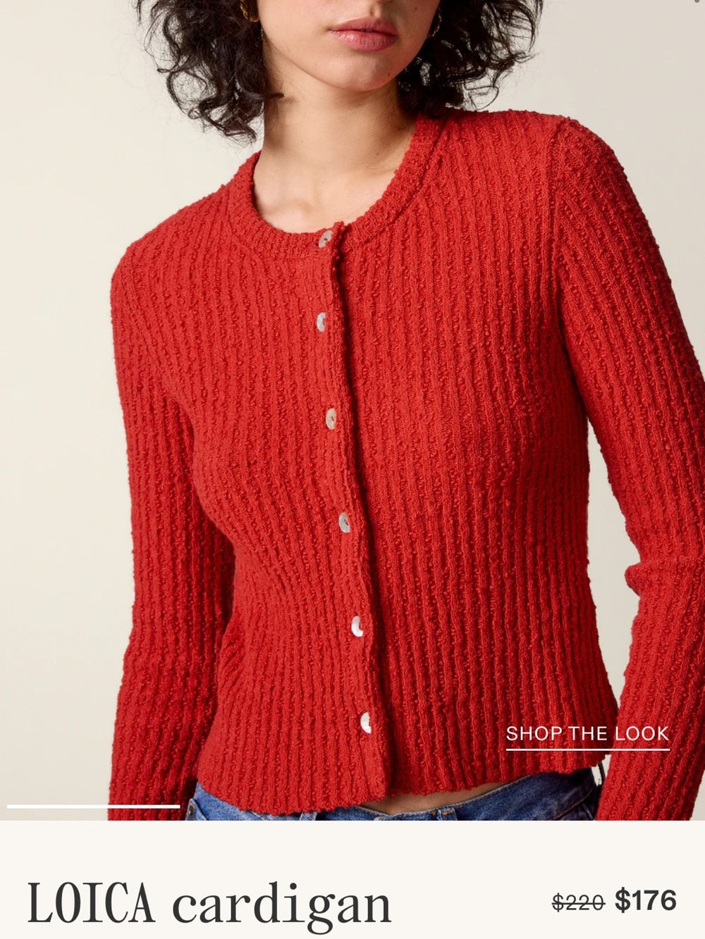 Rouje Red Ribbed Button-Up Cardigan